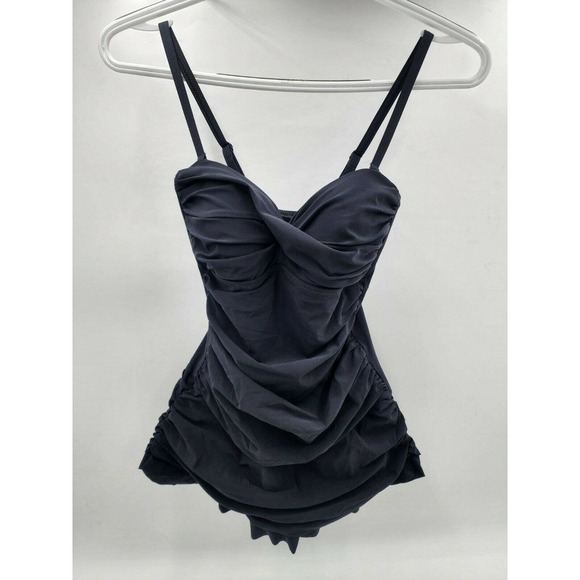 NWT Profile By Gottex Black Ruffled V-Neck One Piece Swim Suit Size 6 - Picture 1 of 12